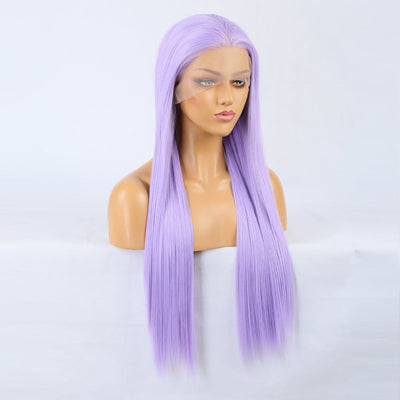 Wig Natural Transition Wig Light Purple Chemical Fiber Front Lace Long Straight Hair Matte High Temperature Silk Headgear - Korvel