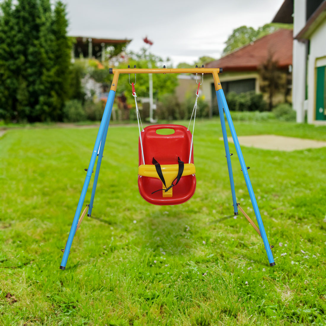 Baby Toddler Indoor/Outdoor Metal Swing Set with Safety Belt for Backyard - Korvel