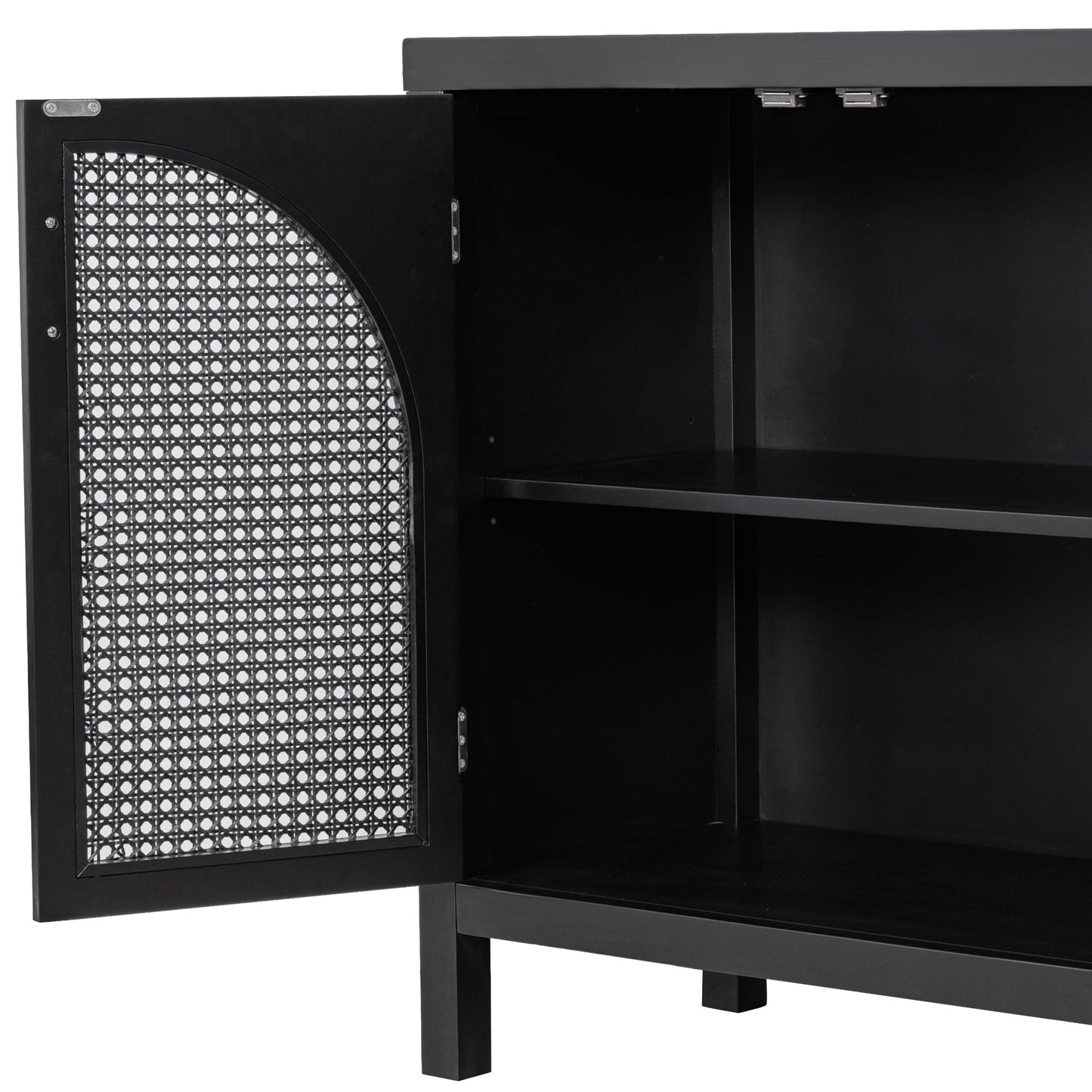 TREXM Large Storage Space Sideboard with Artificial Rattan Door and Metal Handles for Living Room and Entryway (Black) - Korvel
