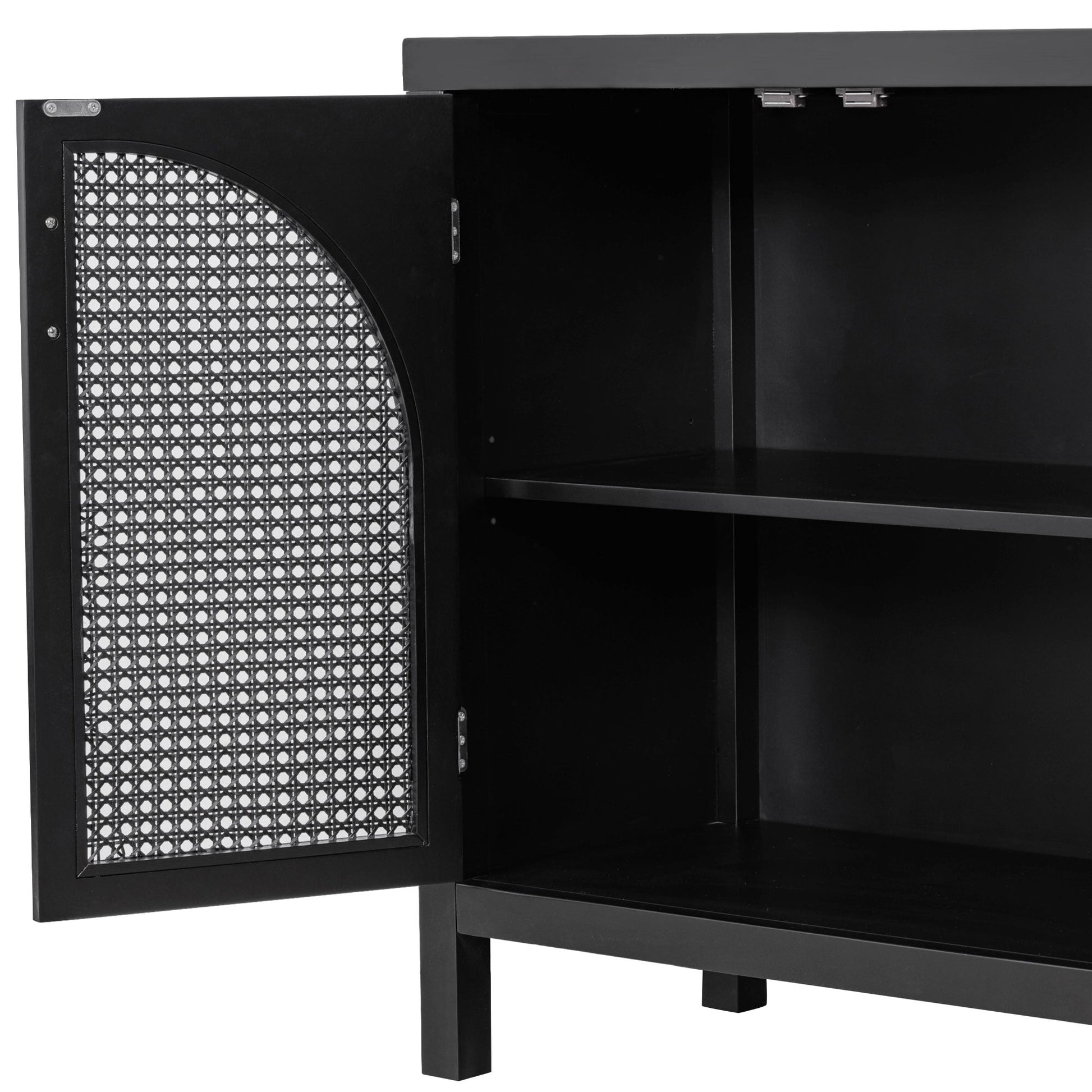 TREXM Large Storage Space Sideboard with Artificial Rattan Door and Metal Handles for Living Room and Entryway (Black) - Korvel