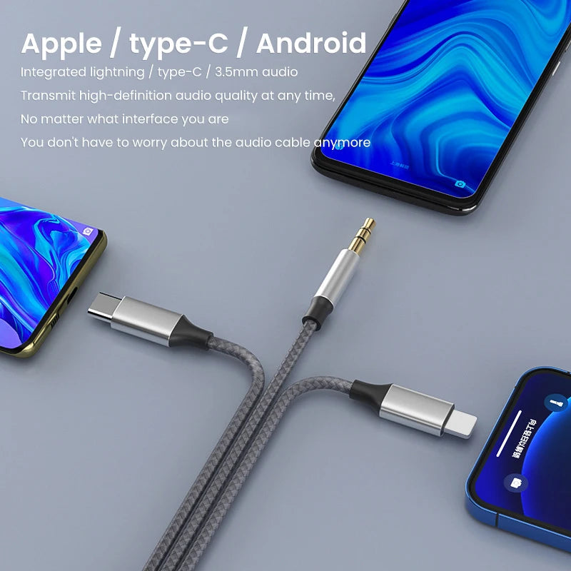 Câble audio premium trois-en-un pour appareils Apple Type-C et 3,5 mm