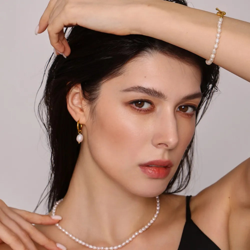 Pearl Necklace, Bracelet and Earrings 4-Piece Jewelry Set - Korvel