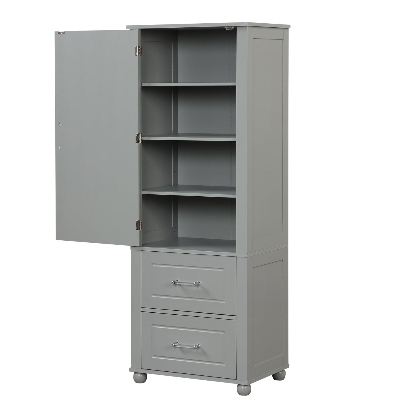 Tall Bathroom Storage Cabinet, Freestanding Storage Cabinet with Two Drawers and Adjustable Shelf, MDF Board , Grey - Korvel