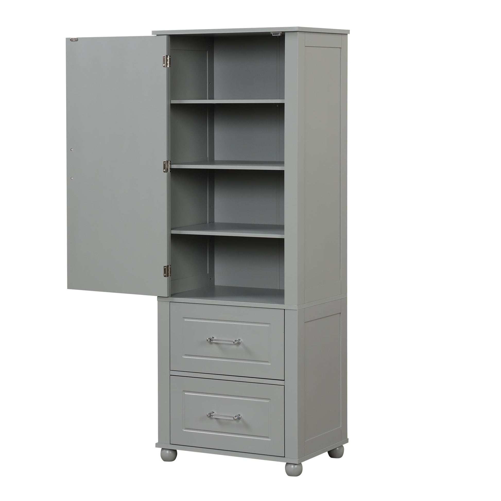 Tall Bathroom Storage Cabinet, Freestanding Storage Cabinet with Two Drawers and Adjustable Shelf, MDF Board , Grey - Korvel