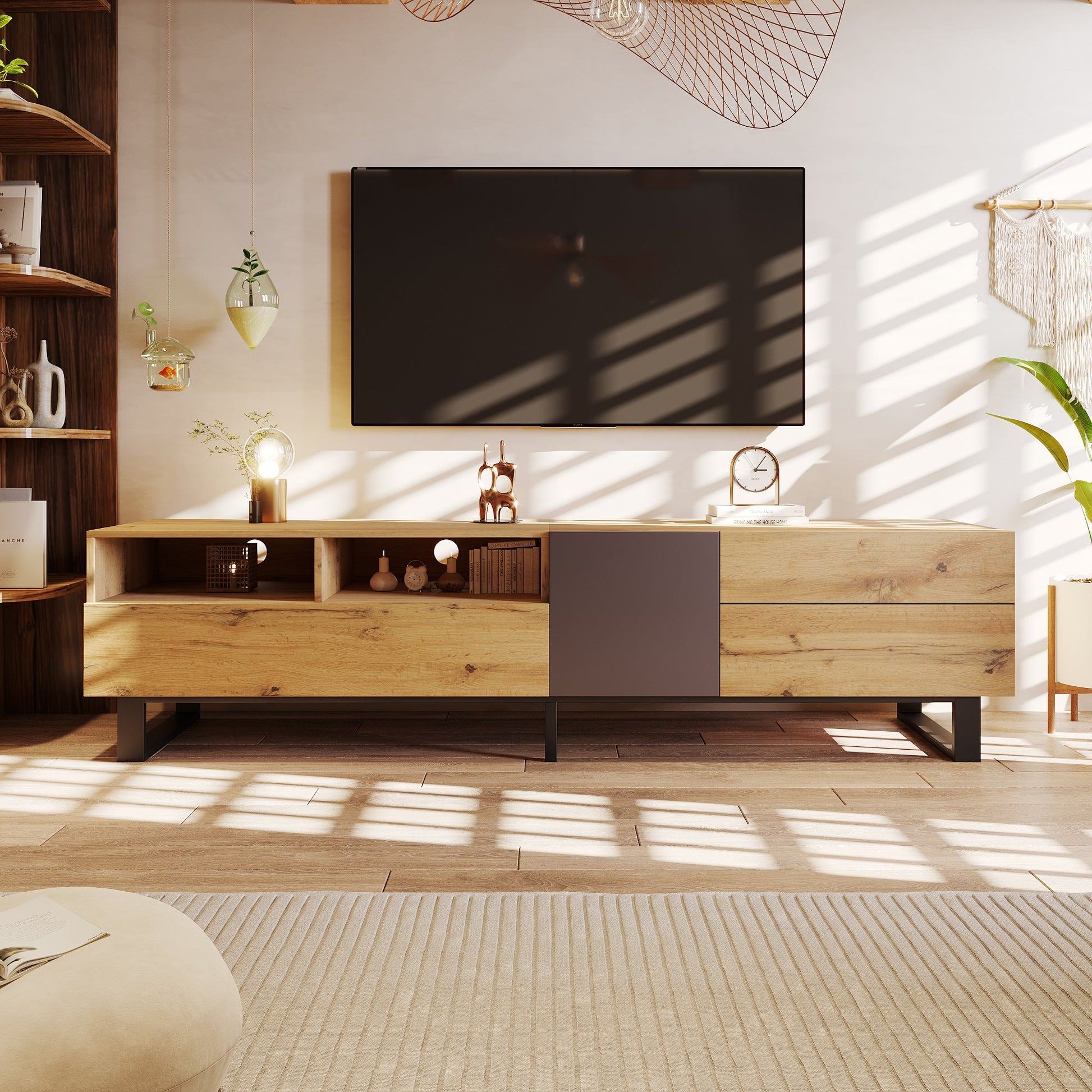 Modern TV Stand for 80'' TV with Double Storage Space - Korvel
