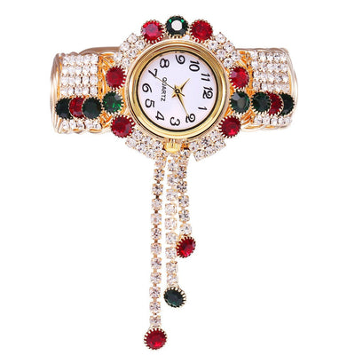 New Fashion Women's Full Diamond Alloy Fashion Watch Creative Tassel Quartz Bracelet Watch Women's Style - Korvel