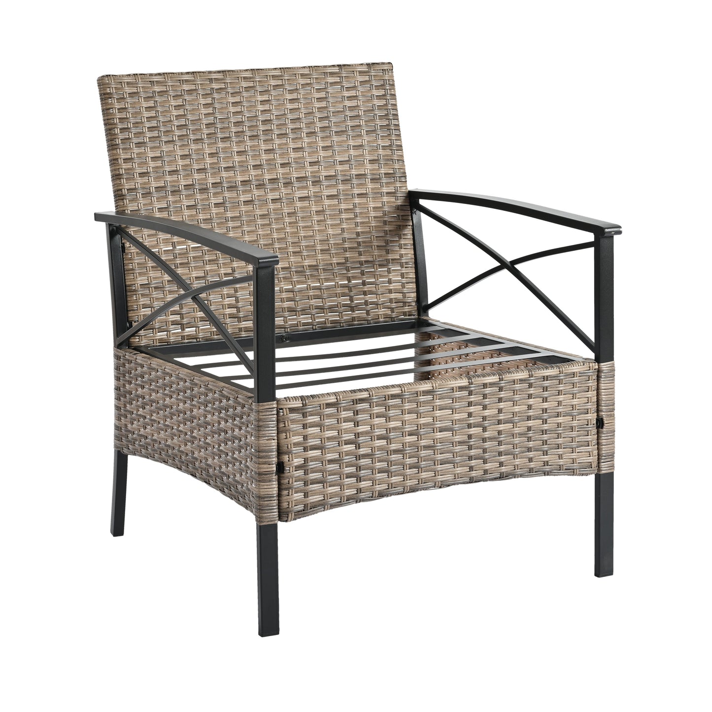 Conjunto de Muebles de Wicker para Exterior Premium con Mesa de Metal Negra