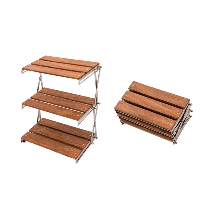 Mountaineering Outdoor Camping Rack Portable Storage Rack Three Layer Rack With Foldable Picnic Camping Barbecue Folding Table - Korvel