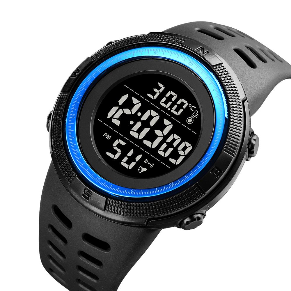 SKMEI 1681 Body Temperature Men's Watch Electronic 5Bar Waterproof Long Battery Life Alarm Clock LED Healthy Male Sport Watch - Korvel
