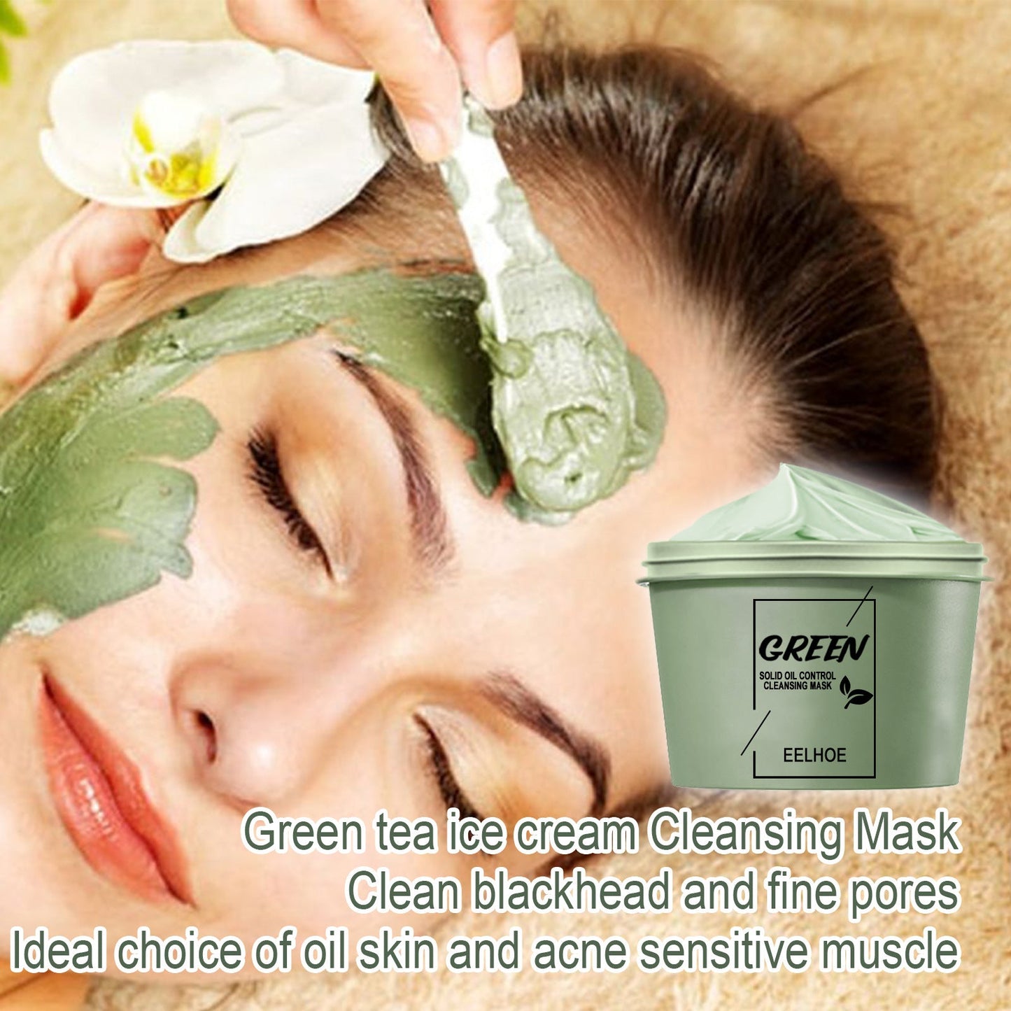 Green Tea Mud Mask, Cleansing Face Moisturizing And Hydrating Pore Cleaning Smear Mask - Korvel