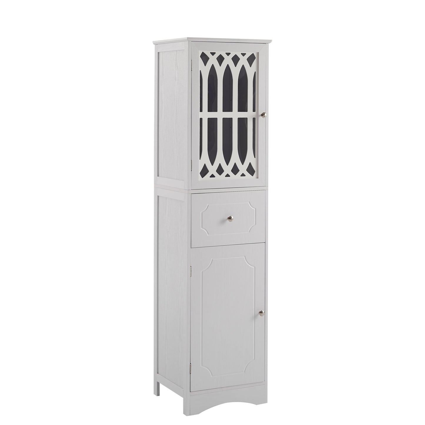 Elegant Tall Bathroom Cabinet with Adjustable Shelf - White