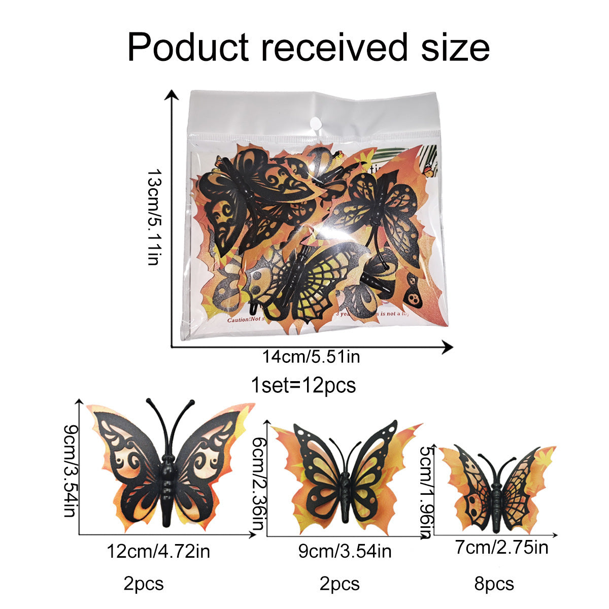 Halloween 3D Butterfly Bat Wall Stickers - 12 Pack