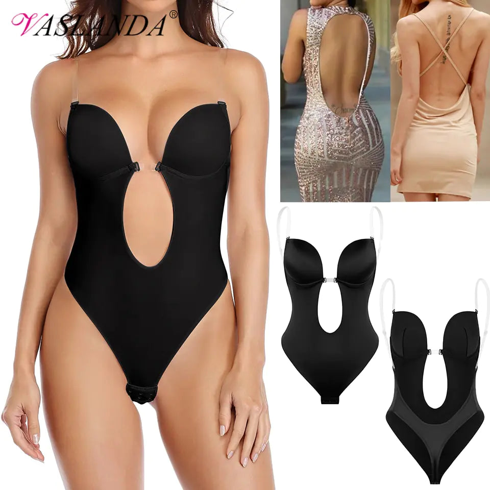 Deep V-Neck Shapewear Bodysuit for Women