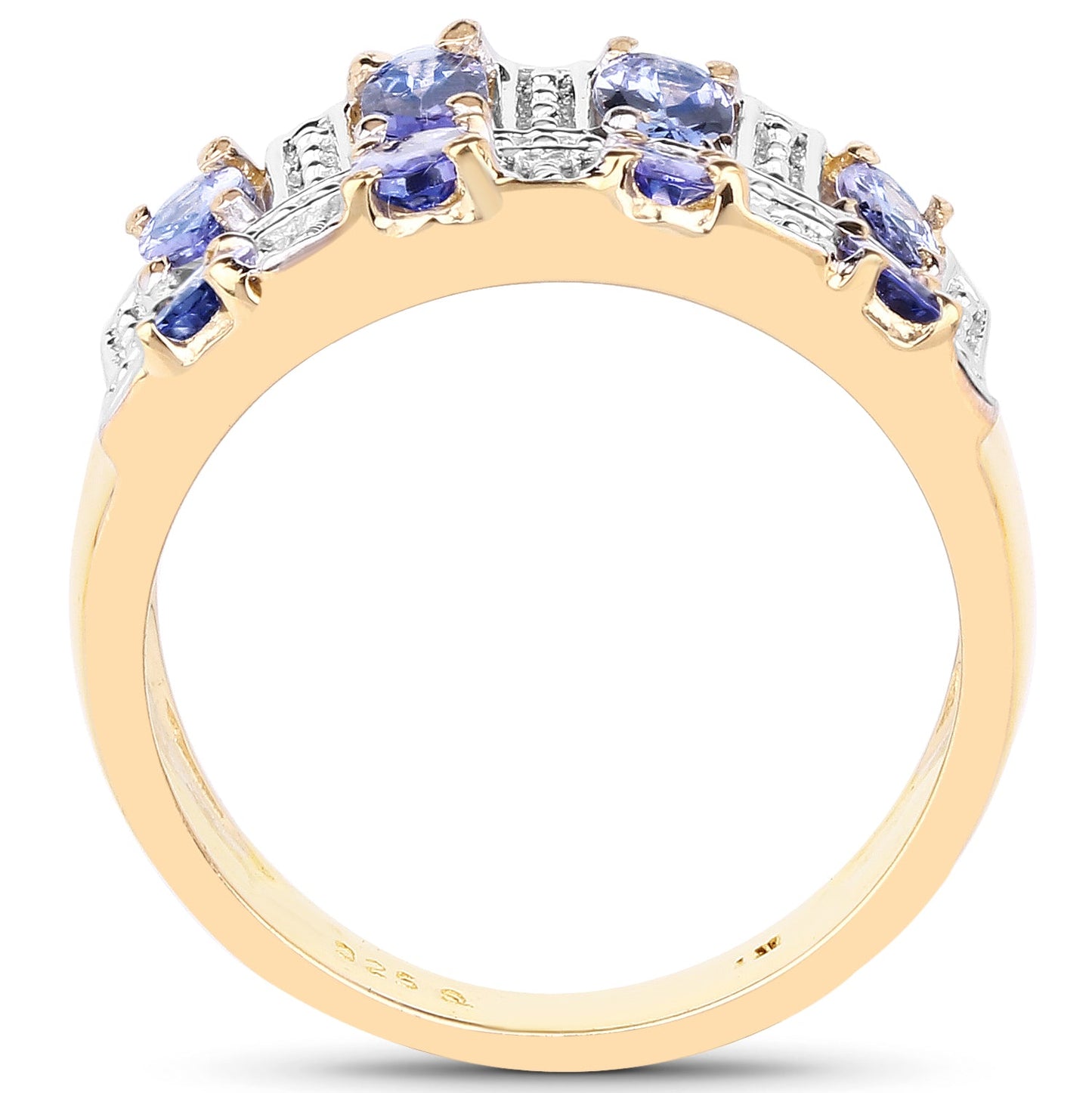 Anillo de cóctel de tanzanita chapado en oro amarillo de 14K