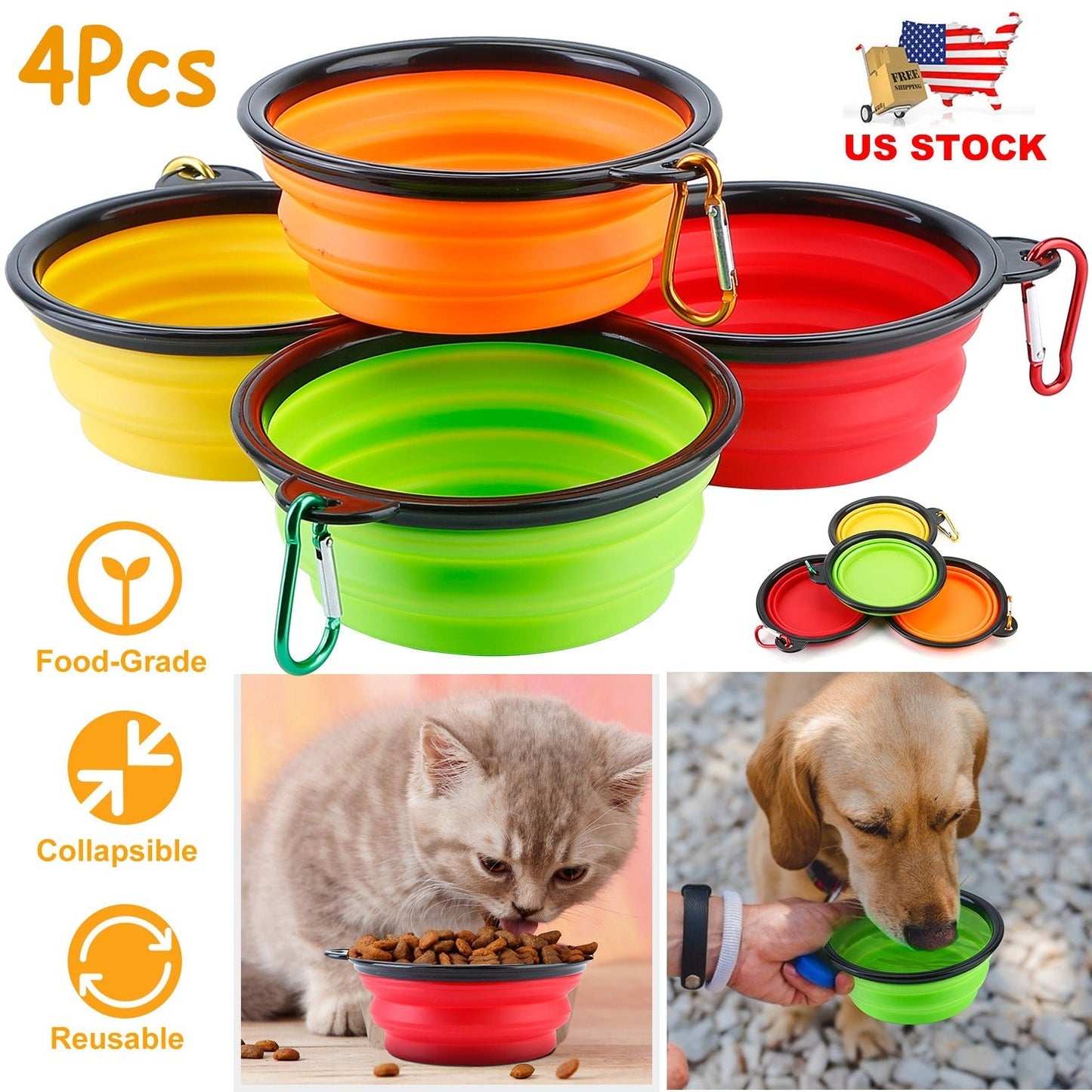 GBruno 4Pcs Cuencos de Silicona Colapsables para Perros