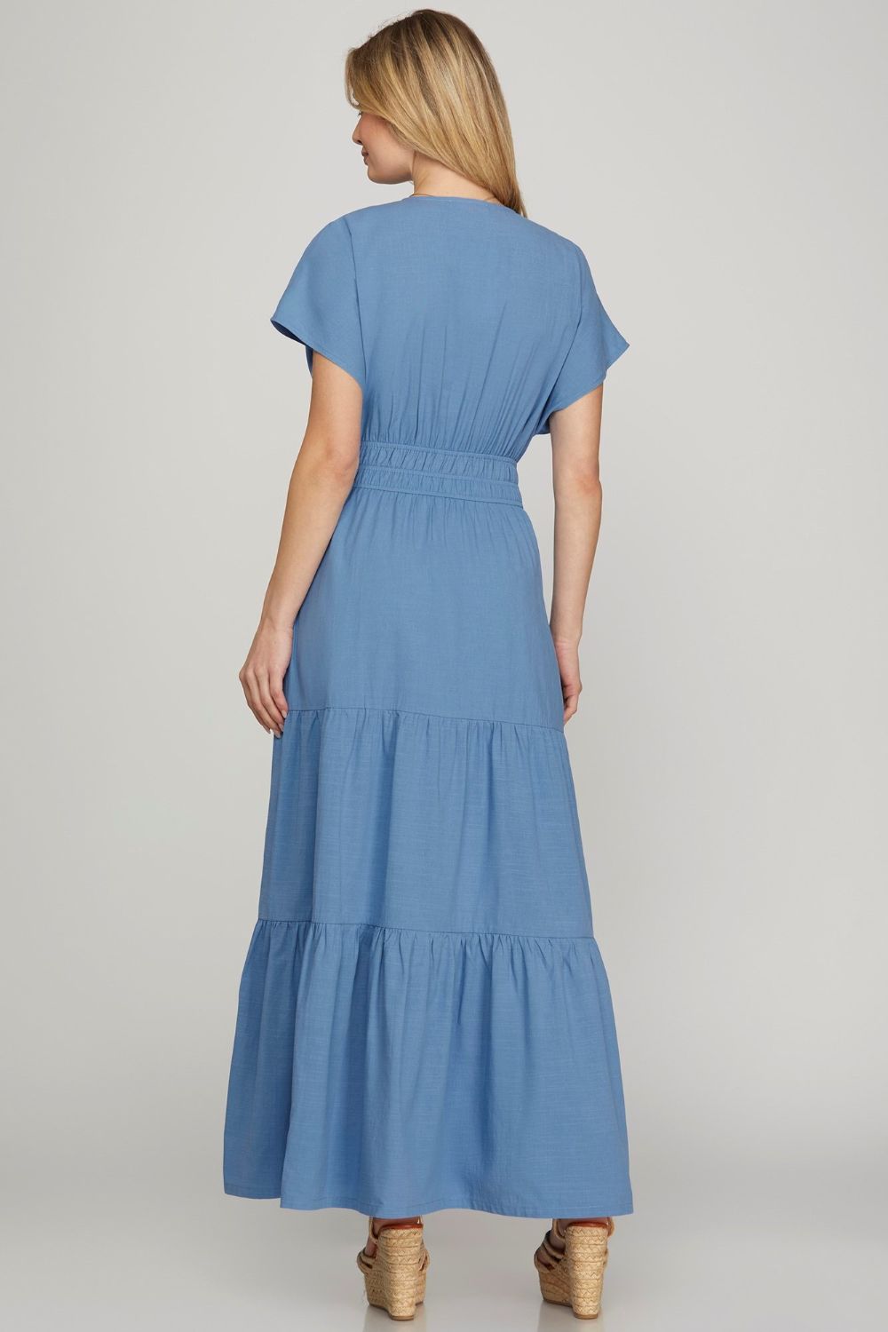 Vestido Maxi Elegante con Escote Cruzado y Bolsillos para Mujeres