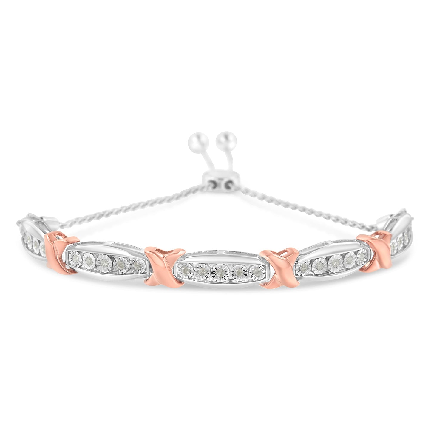 Pulsera Bolo de Diamantes de Plata Esterlina .925 en Dos Tonos de Oro Rosa