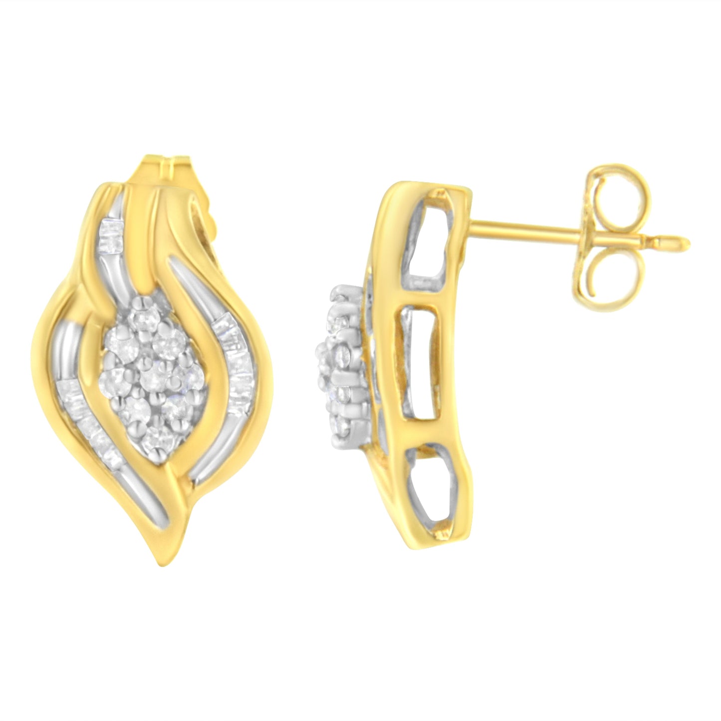 Boucles d'oreilles puces en diamant en cluster taille ronde en or jaune 10K