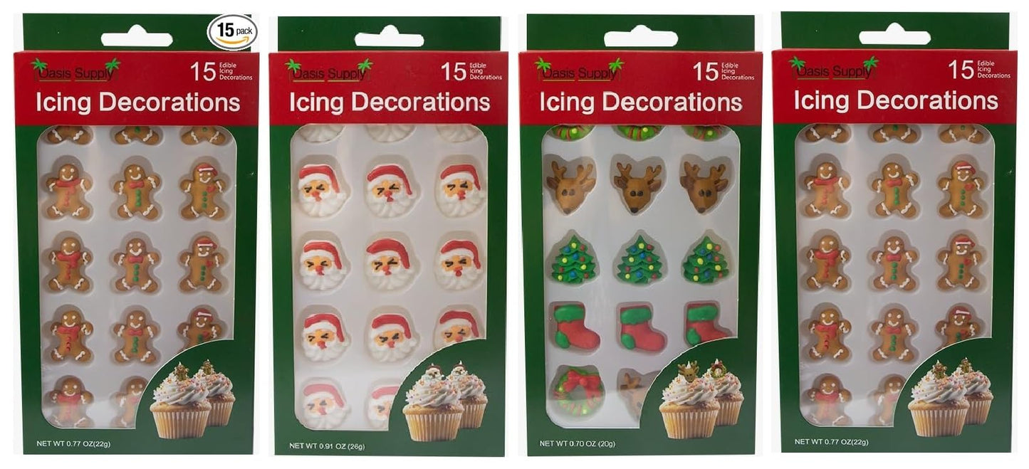 Christmas Edible Cake Decorations - 60 Festive Pieces