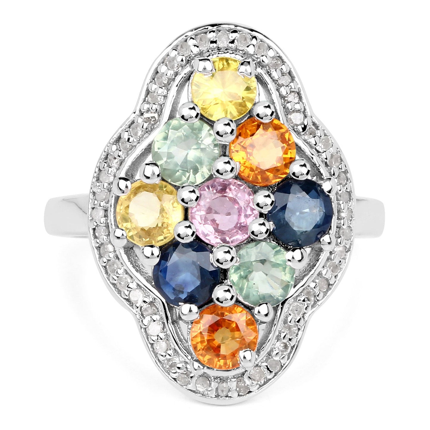 2.63 Carat Multi Sapphire & Sterling Silver Engagement Ring