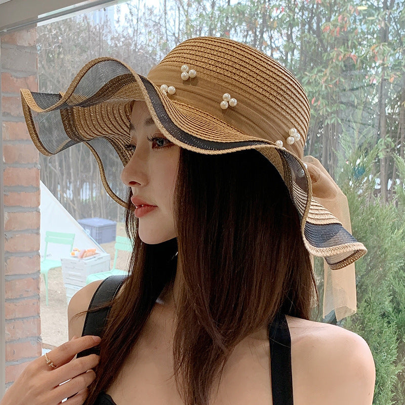 Elegant Big Brim Bow Ribbon Beach Hat for Summer