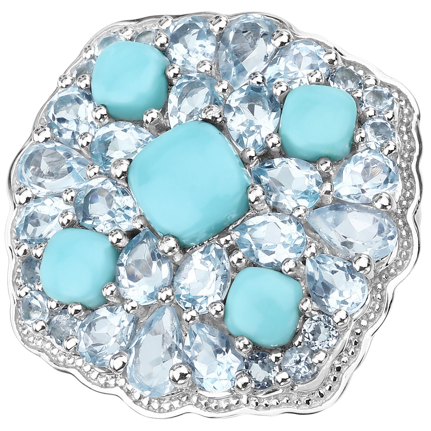 6.18 Carat Genuine Turquoise and Blue Topaz Sterling Silver Ring