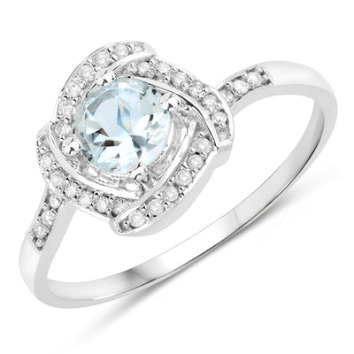 Anillo de Compromiso de 0.46 Quilates de Aguamarina y Diamante en Oro Blanco de 14K