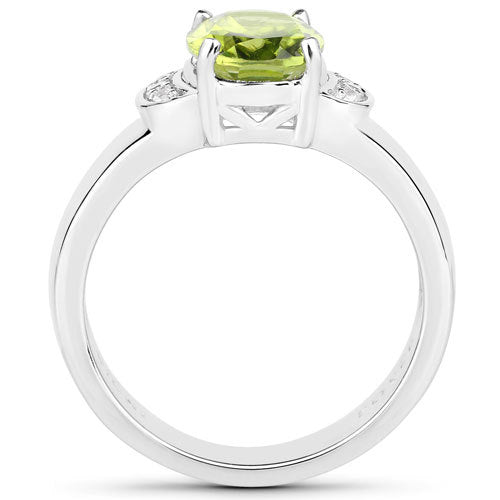 Bague en argent sterling avec péridot véritable de 1,76 carat et zircon blanc