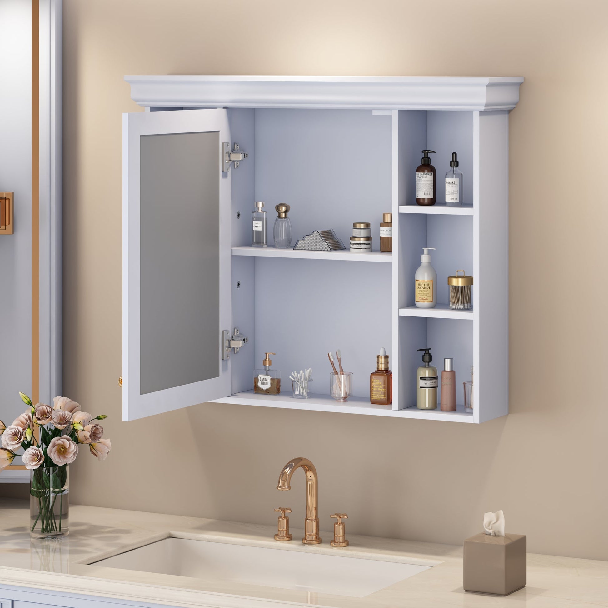 35'' x 28'' Blue Wall Mounted Bathroom Storage Cabinet with Mirror Door, Modern Bathroom Wall Cabinet with Mirror - Korvel