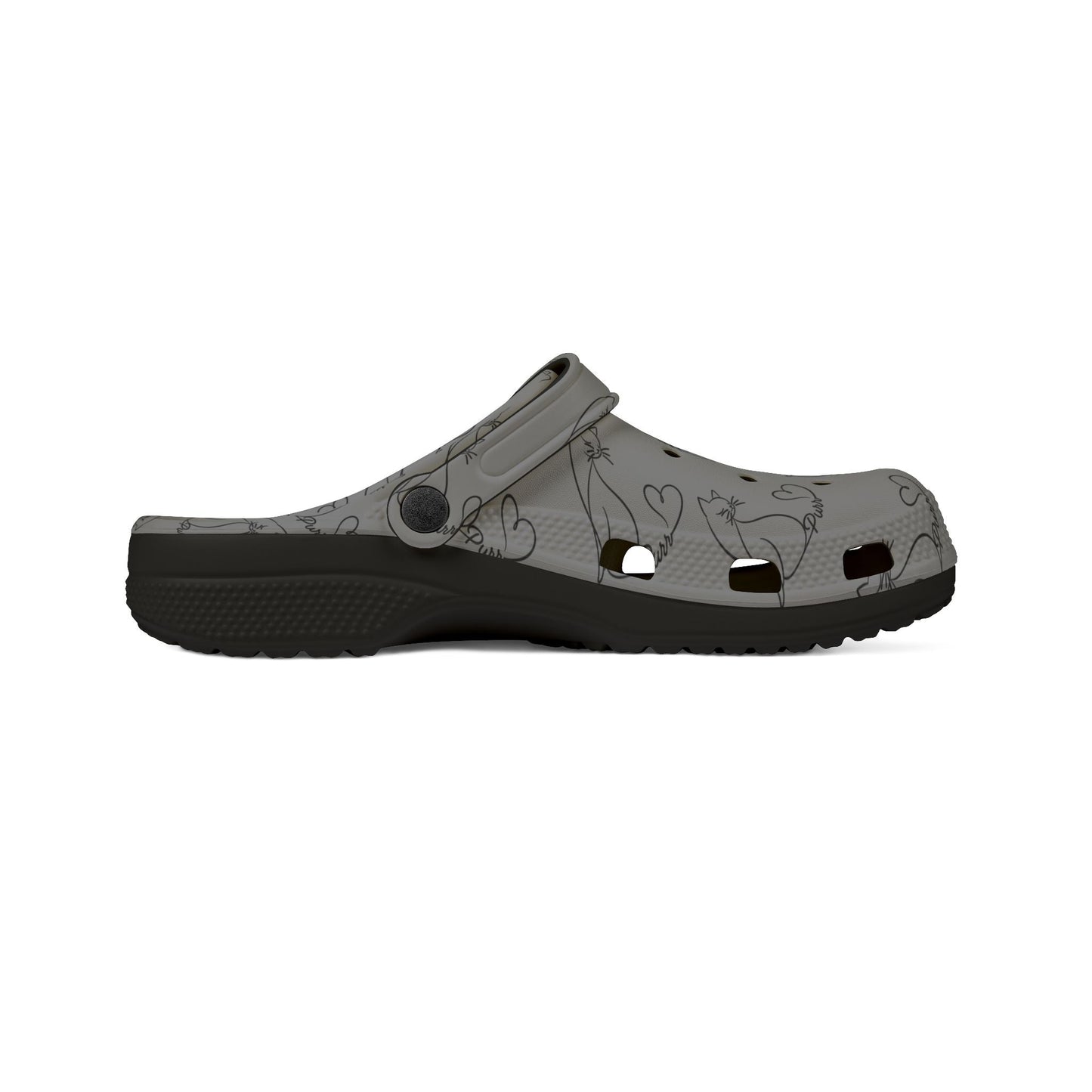 Minimalist Cat Line Art EVA Clogs – Grey Slip-Ons