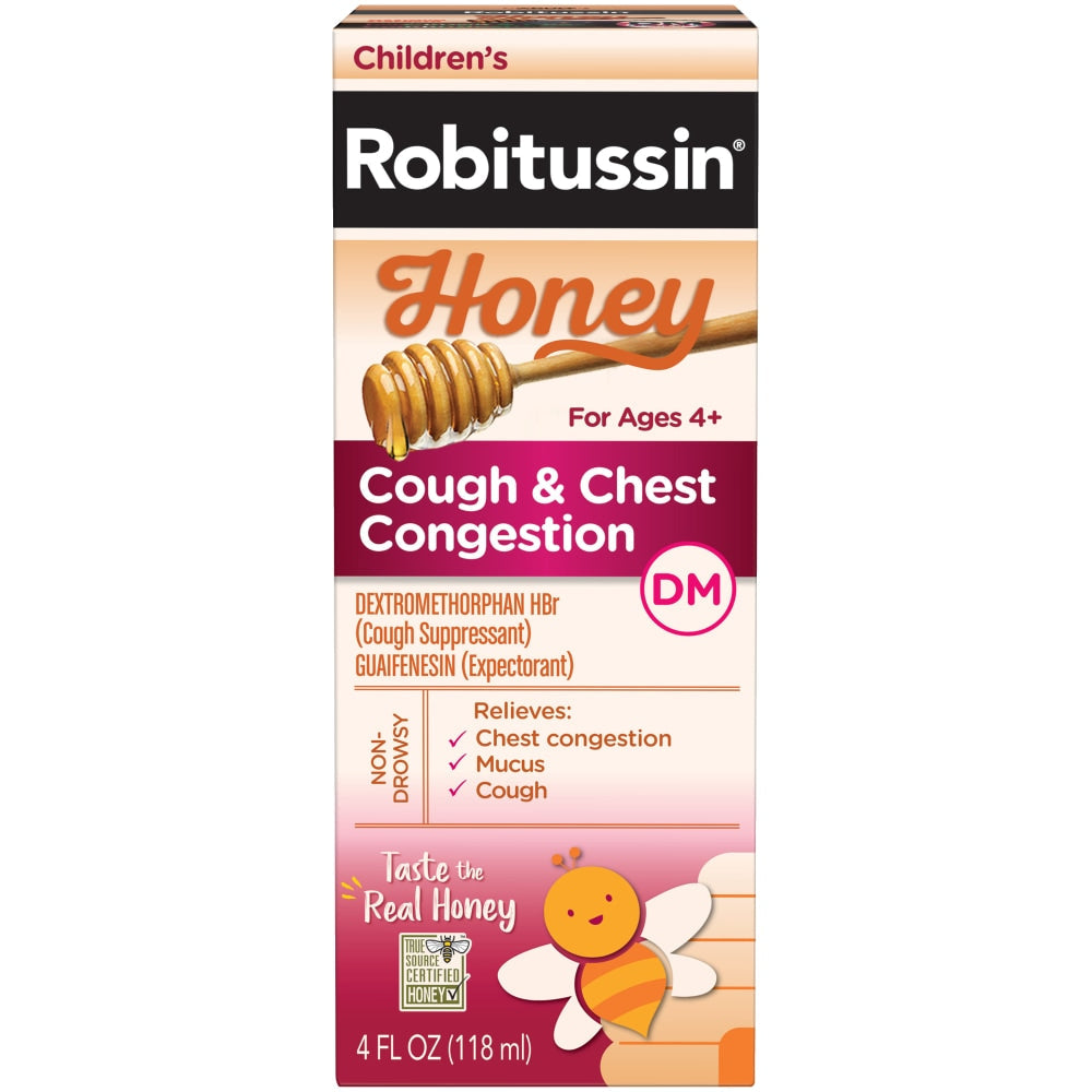 Robitussin Jarabe para la Tos y Congestión Torácica para Niños con Miel 4 Fl Oz