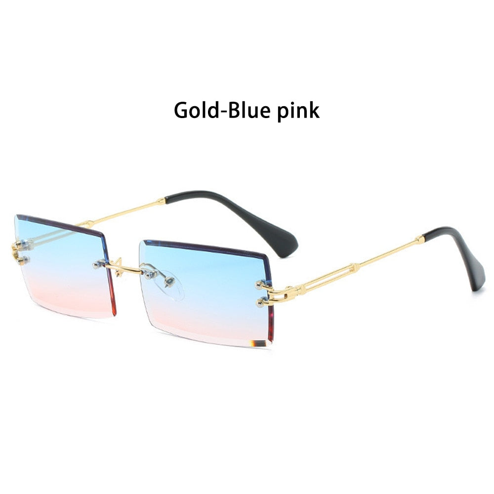 Trendy Men Women Summer Rimless Sunglasses Fashion Small Rectangle Sun Glasses Traveling Style UV400 Shades Eyewear - Korvel