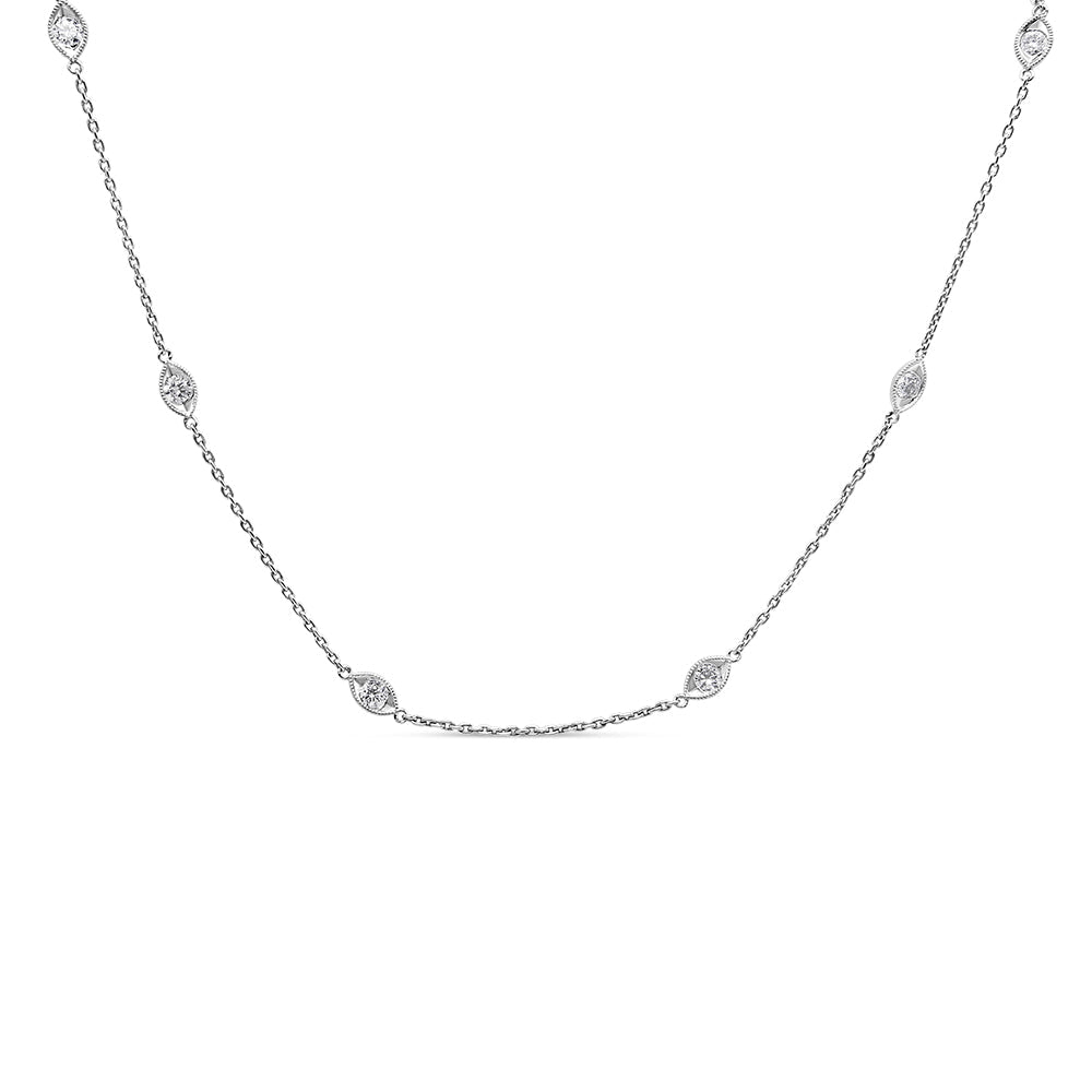Collier en Diamant en Forme de Marquise en Or Blanc 14K