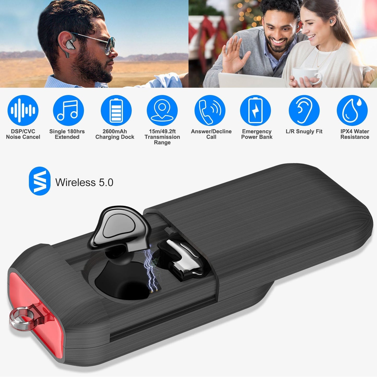 LJG True Wireless Earbuds V5.0 - Waterproof Stereo Headphones