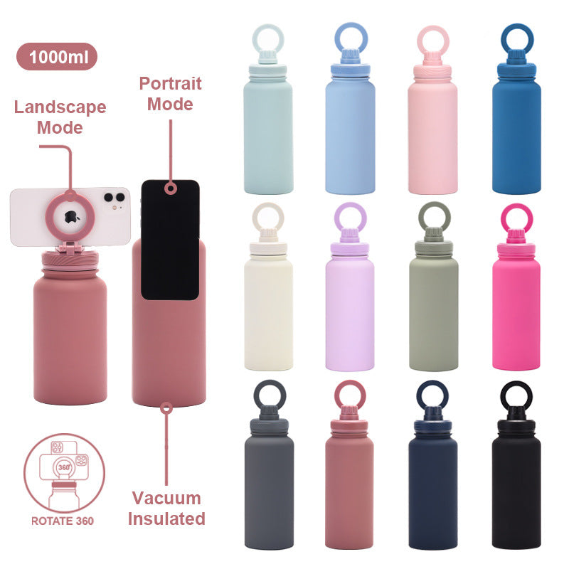 Support de téléphone magnétique et bouteille d'eau en acier inoxydable isolée