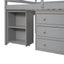 Low Study Full Loft Bed with Cabinet Shelves and Rolling Portable Desk Multiple Functions Bed- Gray - Korvel