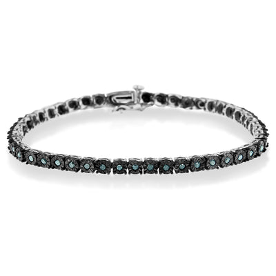 Pulsera de Tenis de Diamantes de Plata Esterlina .925 Baño de Rodio Negro - 7"