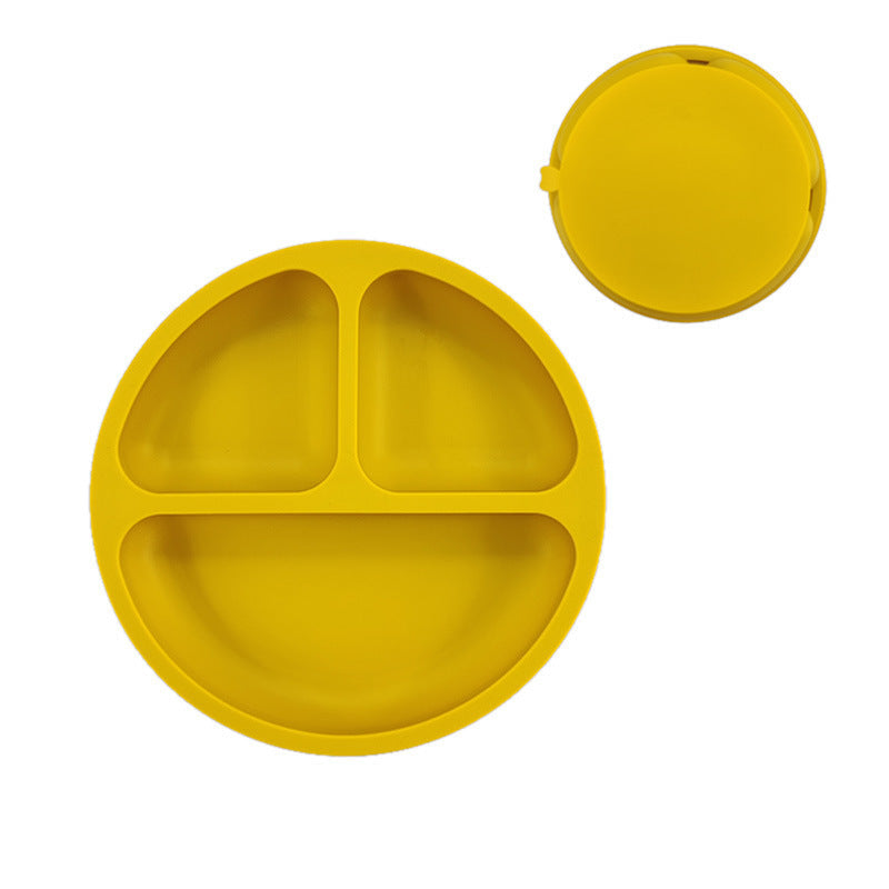Children's Silicone Dinner Plate Infant Feeding Tableware Set Baby's Complementary Food Division Big Suction Cup Smiling Face Silicone Dinner Plate - Korvel