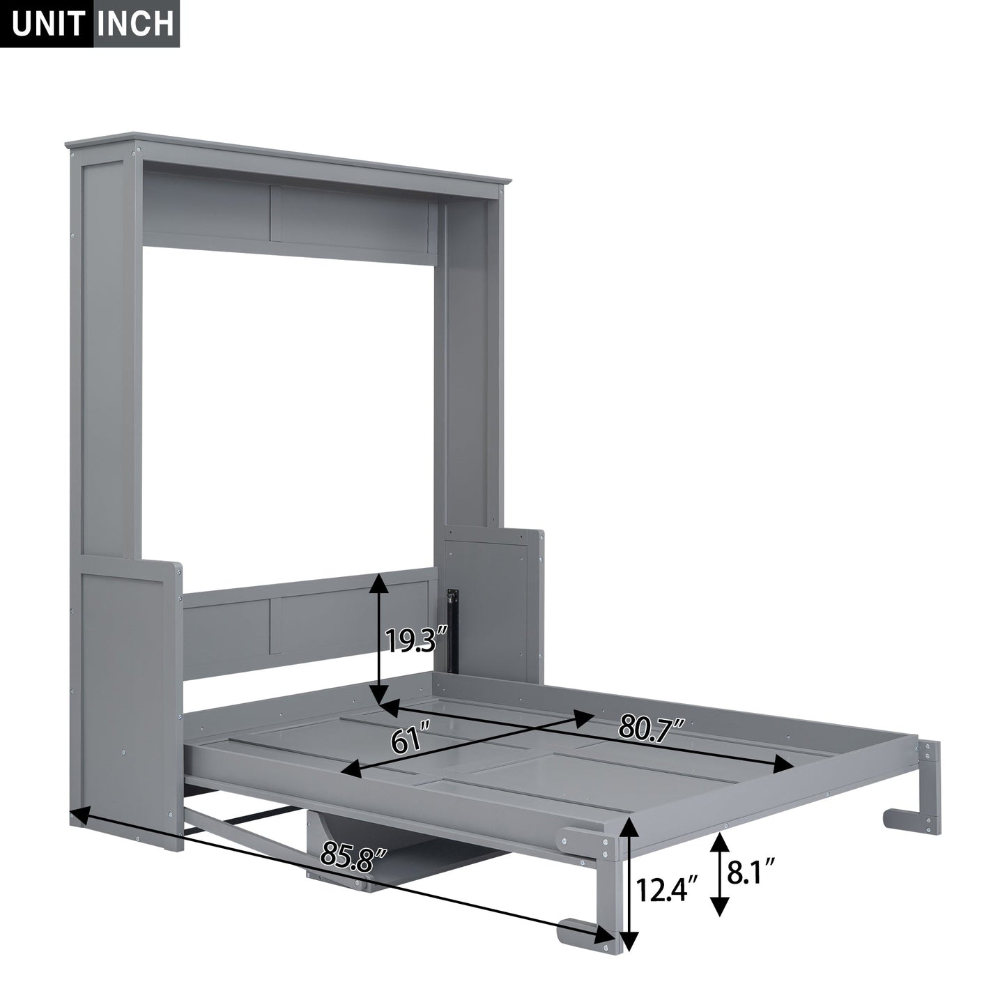 Queen Size Murphy Bed with a Shelf, Gray - Korvel