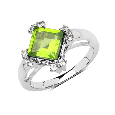 Bague en argent sterling de 2,01 carats en péridot véritable et topaze blanche