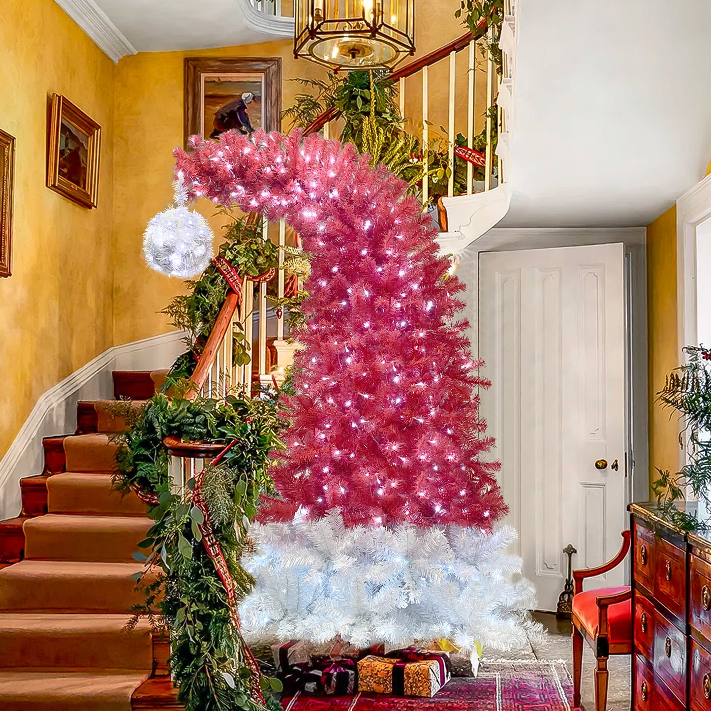 6FT Curved Top Artificial Fir Christmas Tree with LED Lights