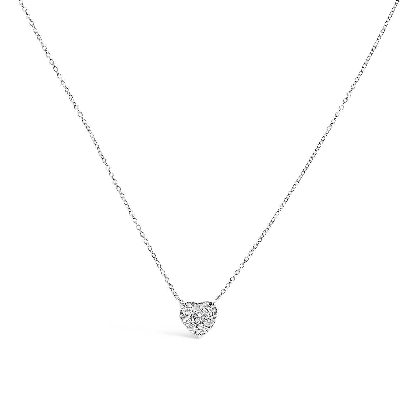 Collar con Colgante de Corazón de Diamante en Oro Blanco de 14K - 18"