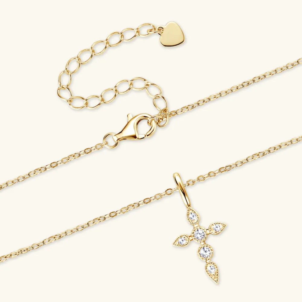 925 Sterling Silver Moissanite Cross Pendant Necklace - Korvel