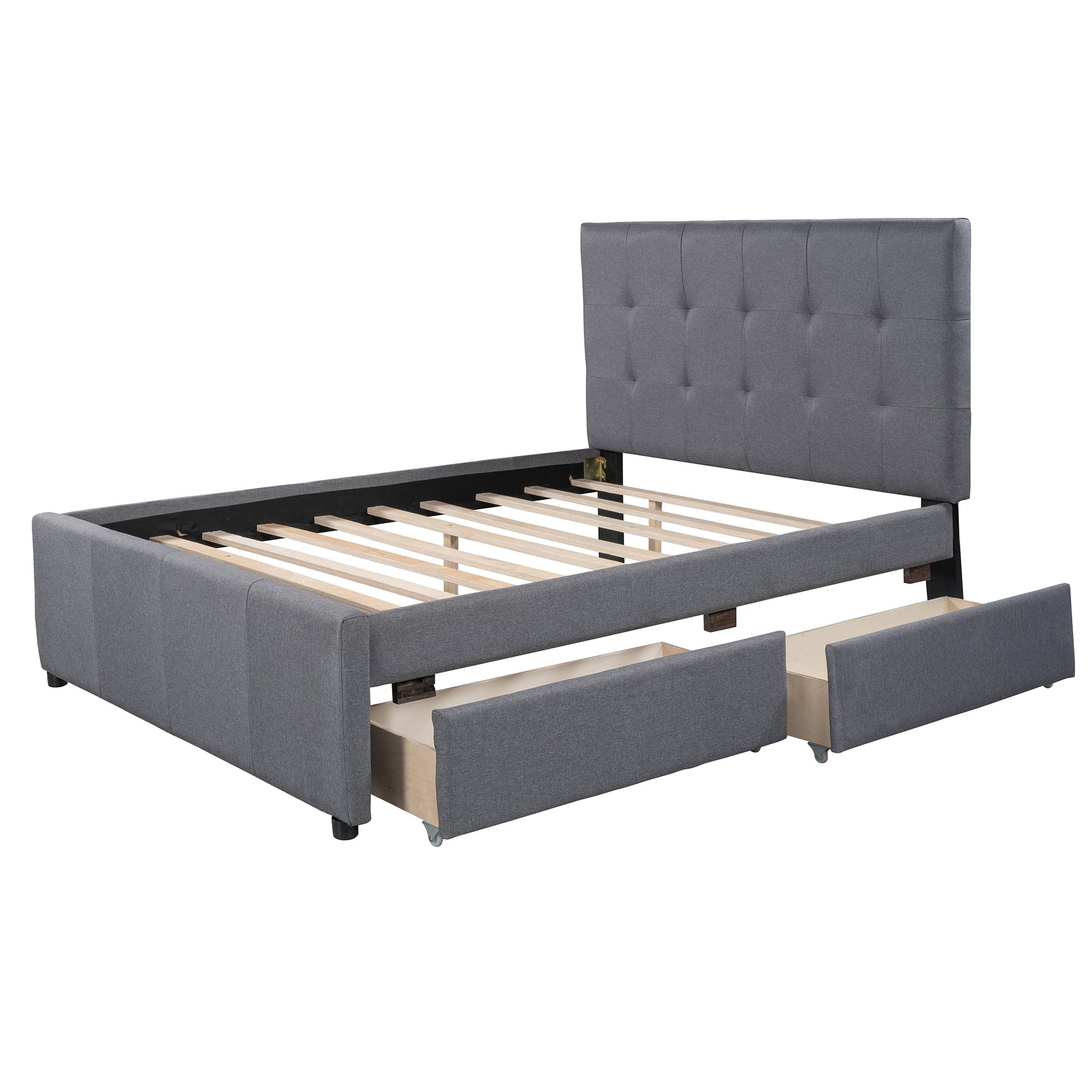 Linen Upholstered Platform Bed With Headboard and Two Drawers Full - Korvel