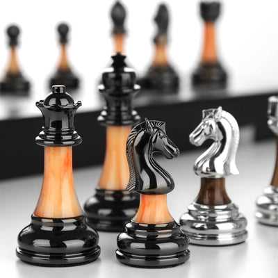 Solid Wood Folding Chessboard with Imitation Jade Chess Pieces