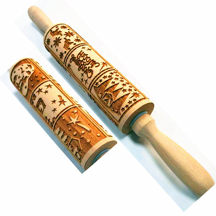 Wooden Rolling Pin Beechwood Laser Engraved Printed Rolling Pin Embossing Christmas Flip Sugar Cookie Rolling Pin - Korvel