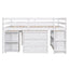 Low Study Full Loft Bed with Cabinet Shelves and Rolling Portable Desk Multiple Functions Bed- White - Korvel