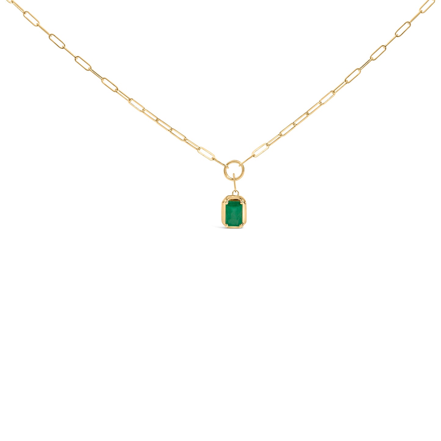 10K Yellow Gold Emerald Cut Green Emerald Pendant Necklace - 18 inch