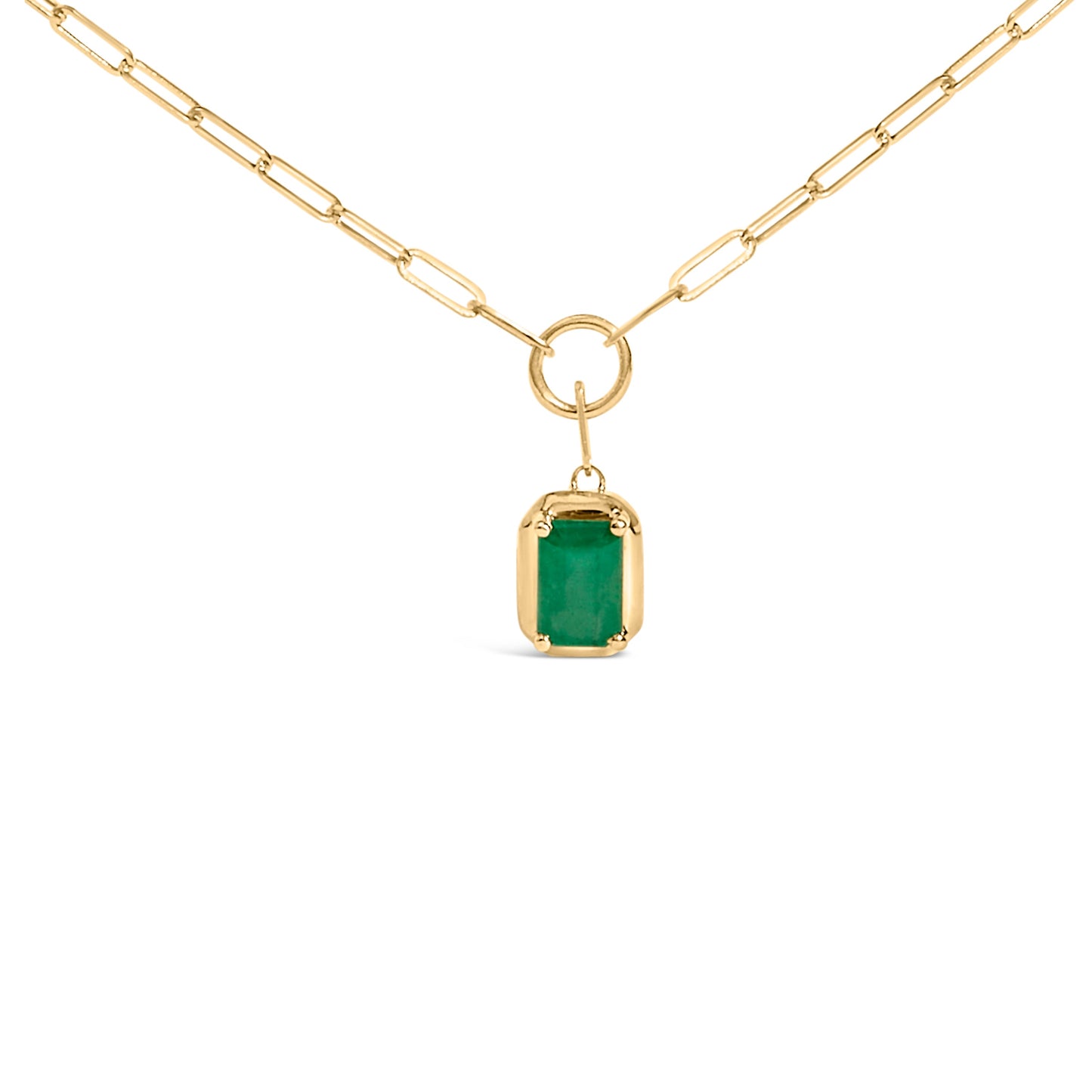 10K Yellow Gold Emerald Cut Green Emerald Pendant Necklace - 18 inch