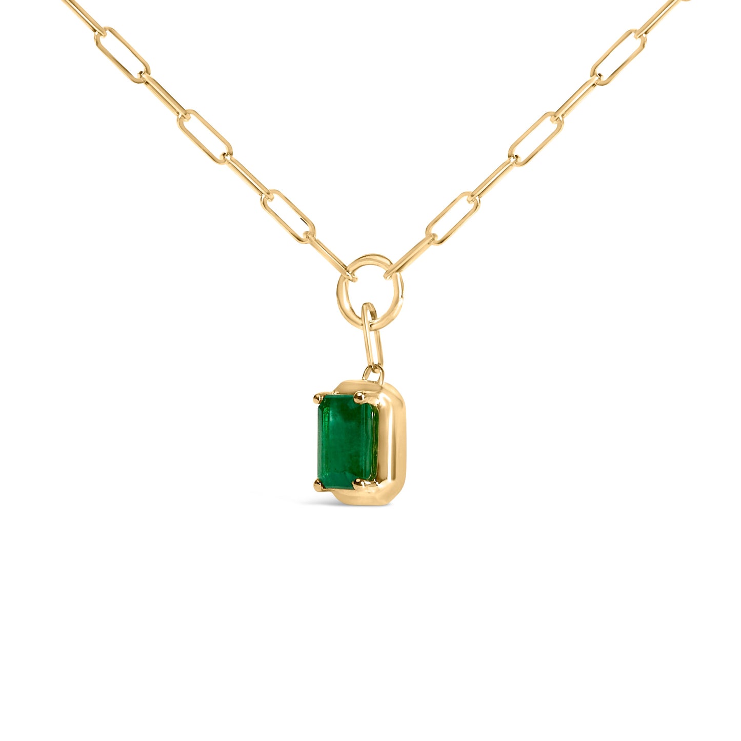 10K Yellow Gold Emerald Cut Green Emerald Pendant Necklace - 18 inch